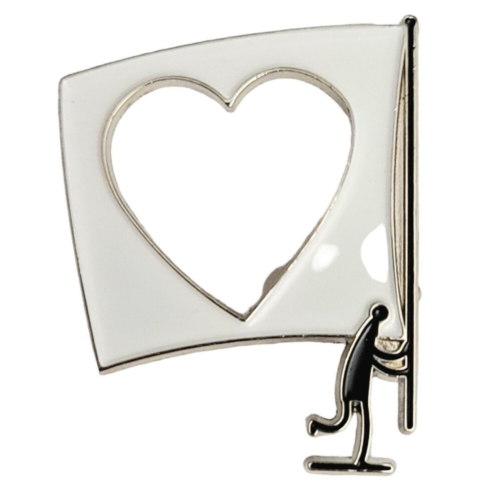 Silver Tone White Black Enamel Diet Coke Heart Flag Pin, M521